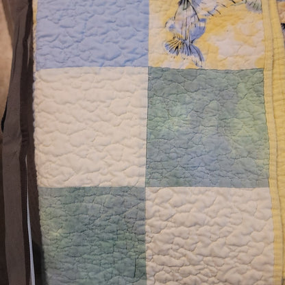 Vintage Handmade Pastel Patchwork Baby Quilt 46" x 35" Loving Hands Quilters