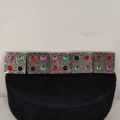 Vintage Rhinestone Button Covers Set 4 Silver Tone 80s Glam Western Cowgirl