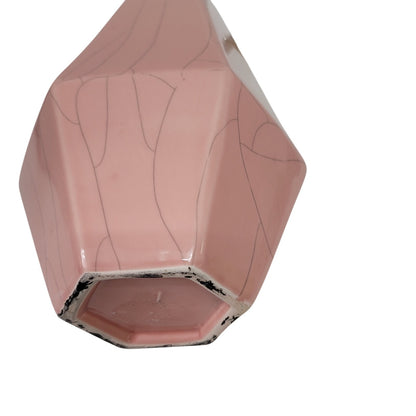 Vintage Crackle Pink Vase Hexagonal Gray Vein Porcelain Ceramic Tapered six Side