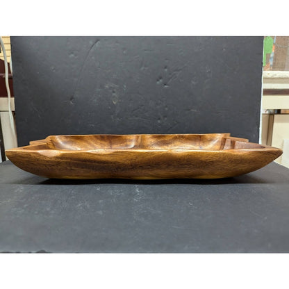 Vintage divided nut tray serving bowl Monkey Pod wood 13.5"