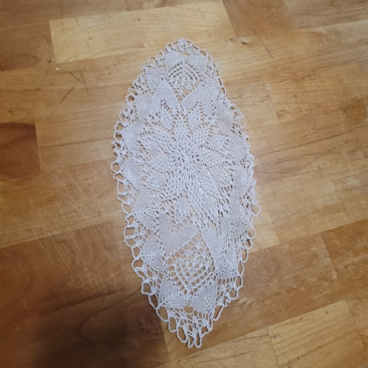 Vintage Antique White Crocheted Oval Doily Hand Knit Floral French Country Decor
