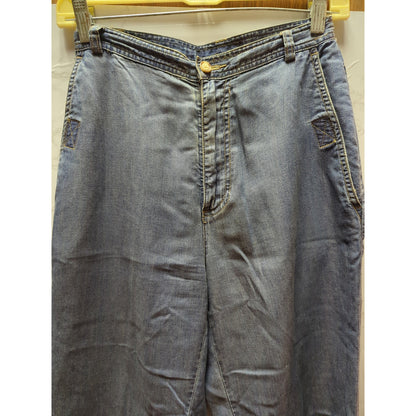 Vintage Lightweight Cotton Light Wash Bootcut Hem Slit High Waist Jeans Size 6