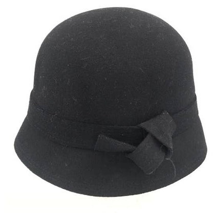 Kate Landry Wool Cloche Hat Black with Bow Round crown