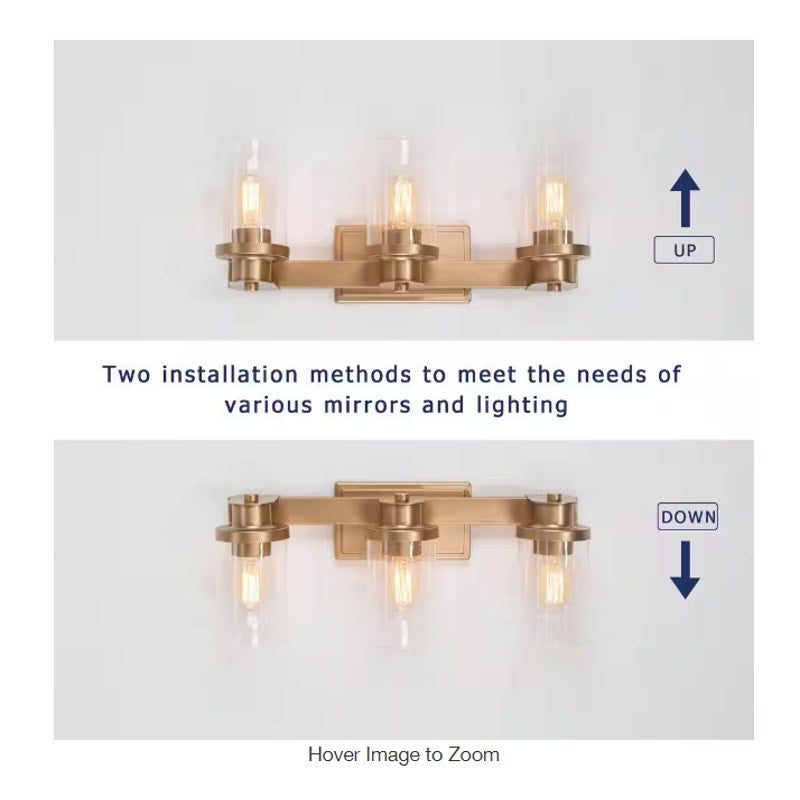 LNC  Industrial 3-Light Dark Gold Bathroom Vanity Light Wall Light Seeded Glass