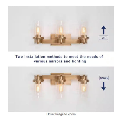LNC  Industrial 3-Light Dark Gold Bathroom Vanity Light Wall Light Seeded Glass