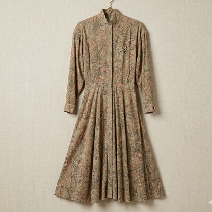 Liz Claiborne Vintage Paisley Midi Dress Pleated Earthy Boho Rayon 4 Prairie
