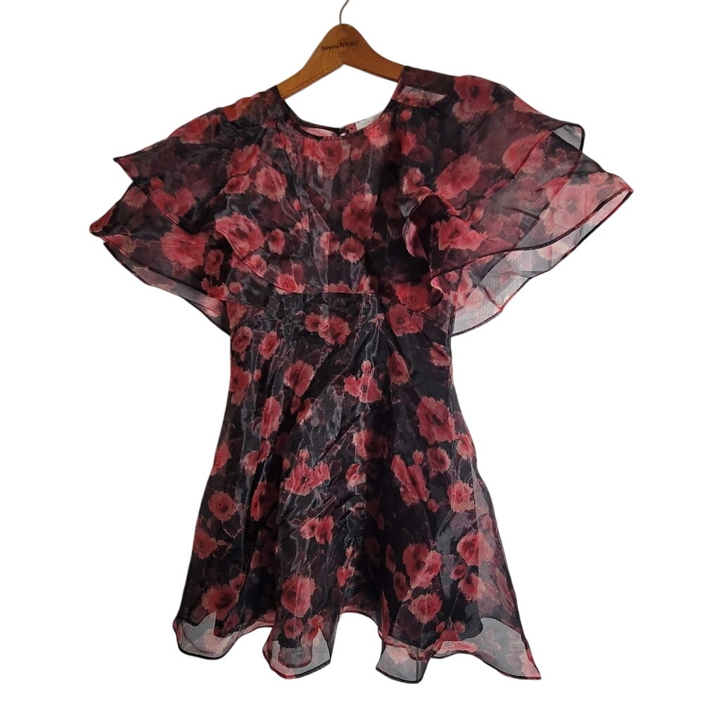 Topshop NEW Organza Size 4 womens MINI flounce Dress Sheer floral Poppies