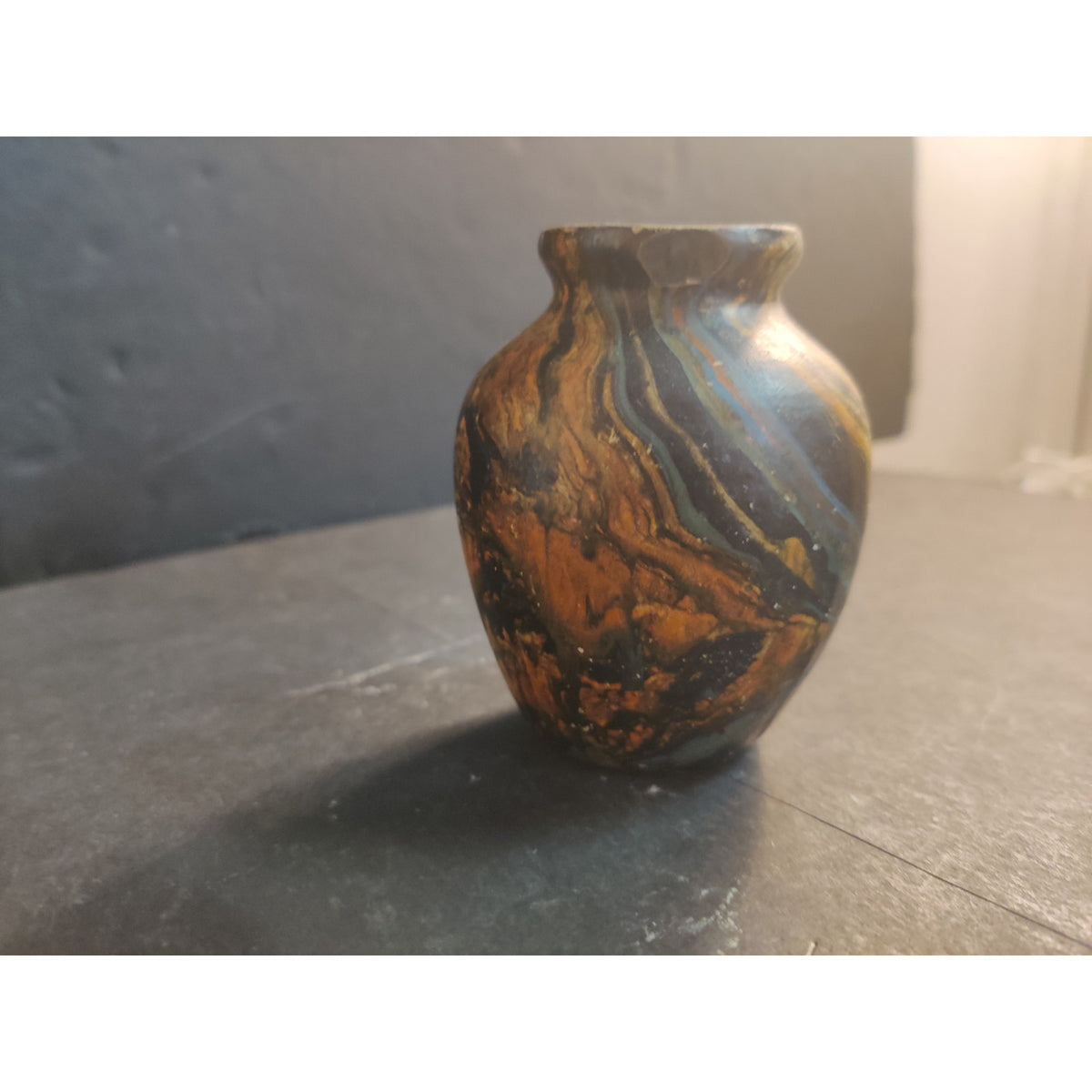 Vintage 3.6" Marbled Studio Pottery Miniature Vase Swirl Art Ceramic
