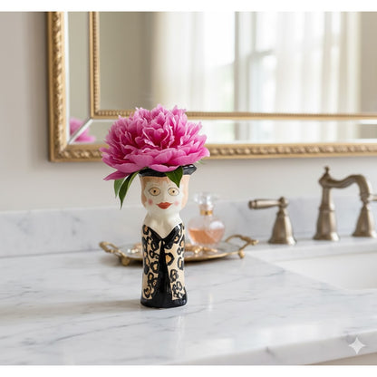 Susan Paley Ganz Laila Lady Figurine Bud Vase Nine Inch Black Gold Whimsical