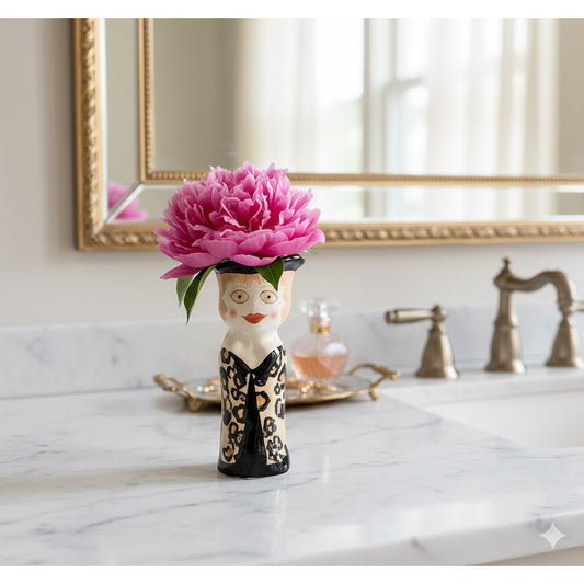 Susan Paley Ganz Laila Lady Figurine Bud Vase Nine Inch Black Gold Whimsical