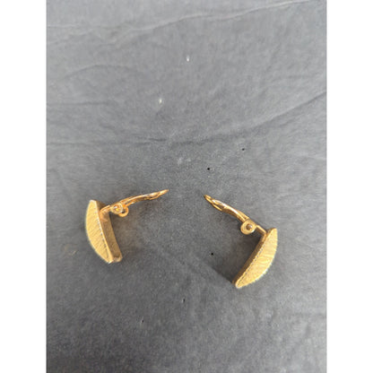 Vintage Damascene Style Gold Tone Bird Rectangle Clip On Earrings