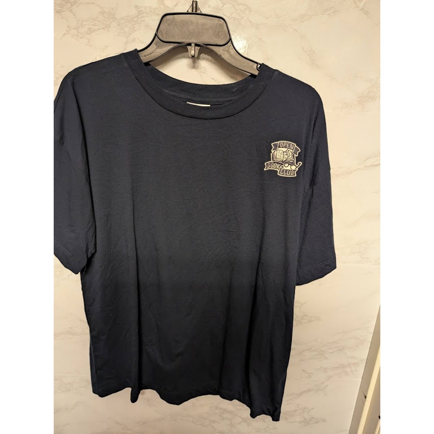 New ABOUND Open Book Club SMALL Short Sleeve Navy Blue Graphic Crew T-Shirt