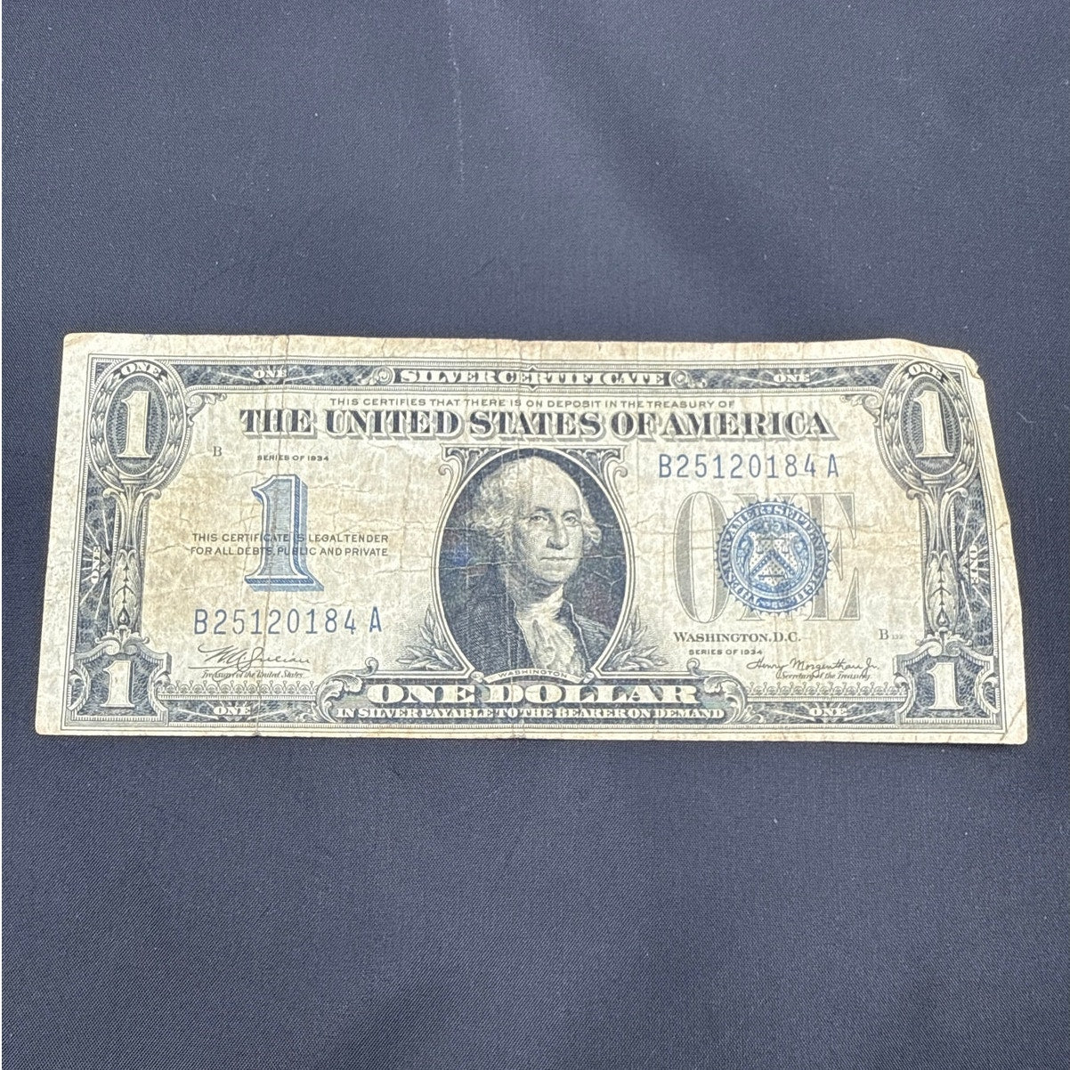 Paper Currency Bank Note Money $1 1934 blue Seal silver Certificate FUNNYBACK
