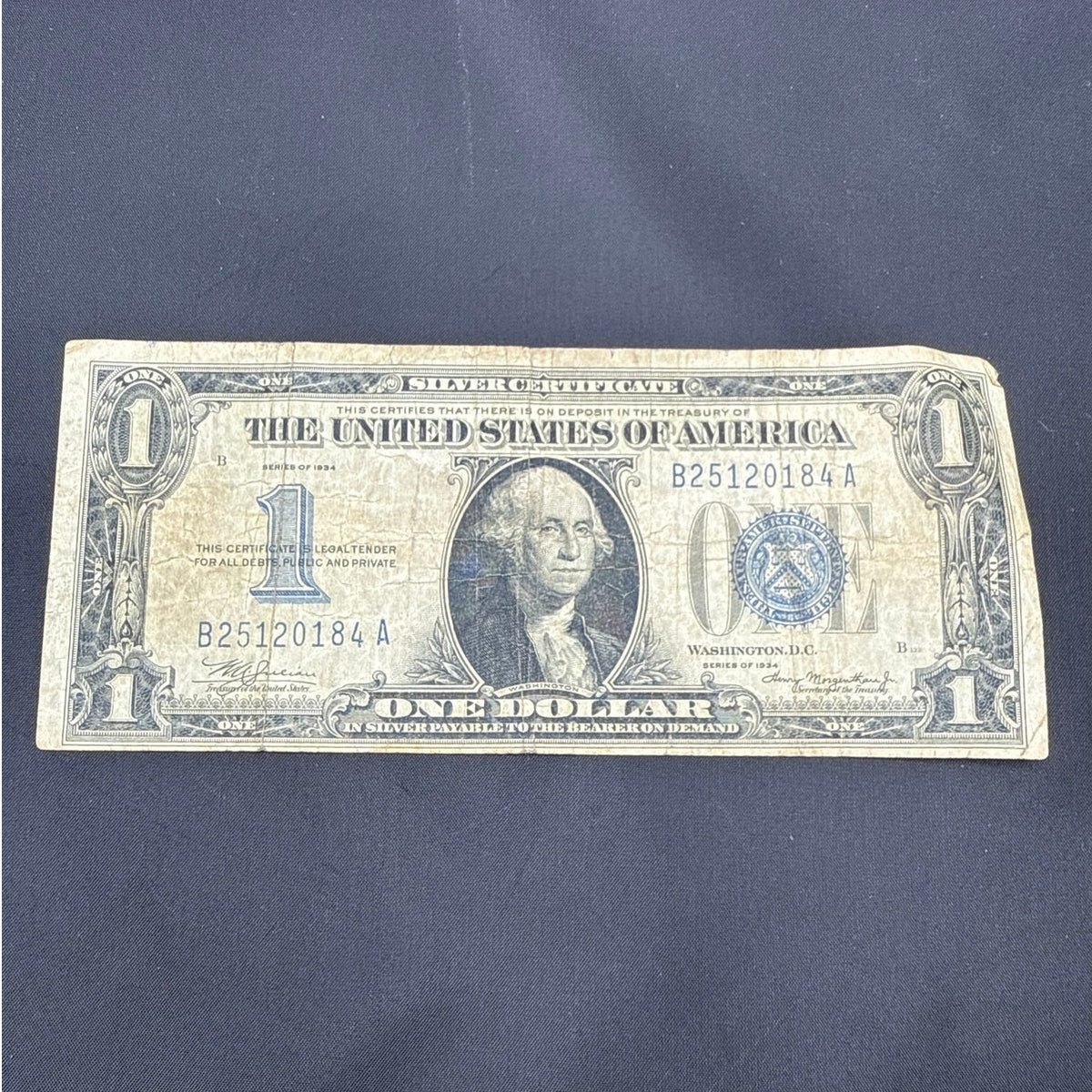 Paper Currency Bank Note Money $1 1934 blue Seal silver Certificate FUNNYBACK