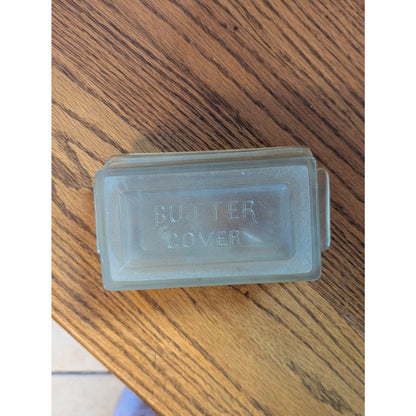 Vintage Clear Heavy Glass Embossed BUTTER SAVER Covered Dish Farmhouse Kitchen
