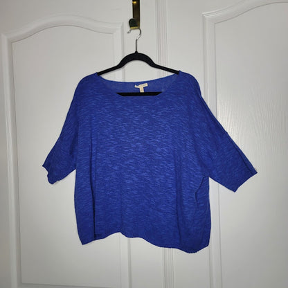 EILEEN FISHER OVERSIZED KNIT TOP Organic Linen, Cotton Marled blue Casual Career