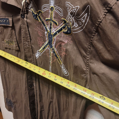 Victorious Brown shirt mens long sleeve Size 3X Button Down Collar Patches