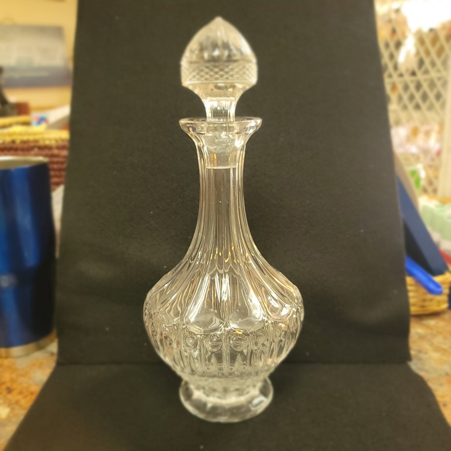 Decanter with domed Stopper EAPG FOOTED brandy Vintage 13” diamond pattern