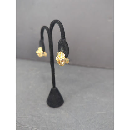 Vintage Monet Gold Tone Swirl Button Clip On Earrings Retro Classic MCM Button