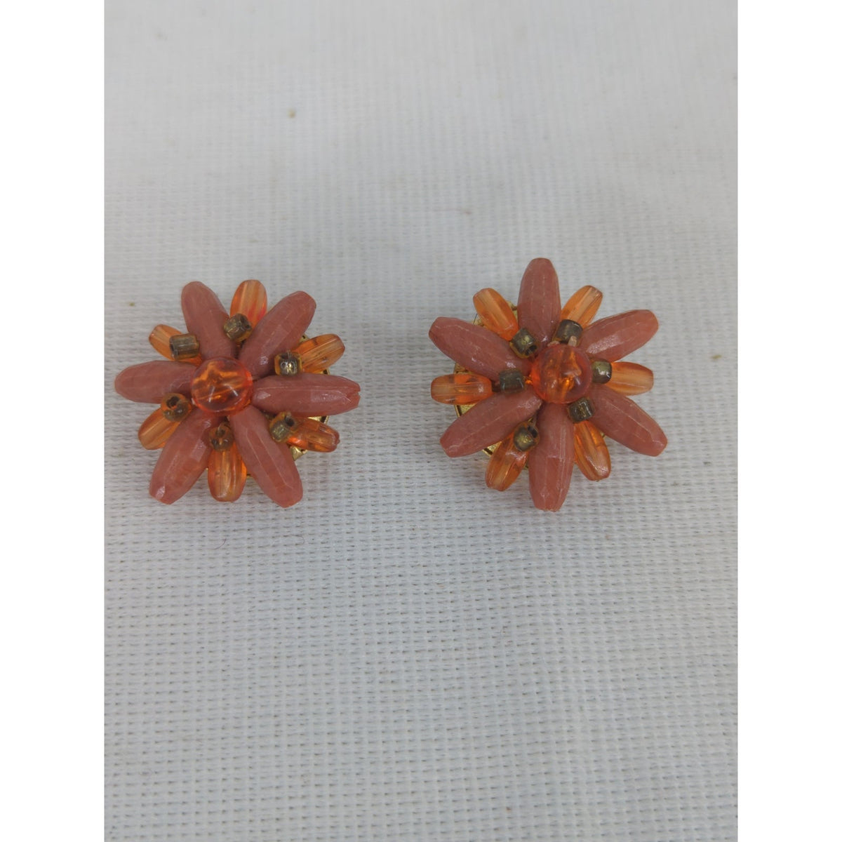 Vintage Hong Kong Spike Bead Cluster Clip On Earrings Mid Century Retro Chic