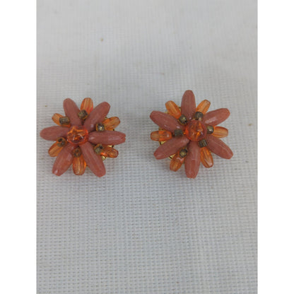 Vintage Hong Kong Spike Bead Cluster Clip On Earrings Mid Century Retro Chic