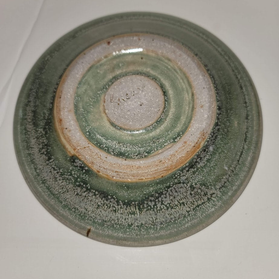 Handmade SUSAN Art Pottery Single Green Saucer Bread Plate Candle Holder Trinket