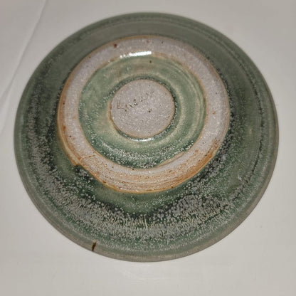 Handmade SUSAN Art Pottery Single Green Saucer Bread Plate Candle Holder Trinket