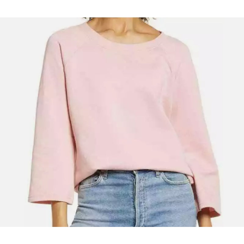 NWT Caslon Pullover Crewneck Raglan 3/4 Sleeve Sweatshirt in Pink Bride Sz Small