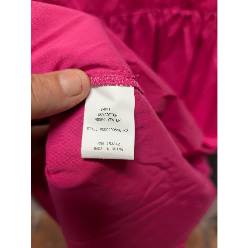 MELLODAY Fushia Pink Poplin Cotton Belted Tie Dress XL Flutter Sleeve Nordstrom