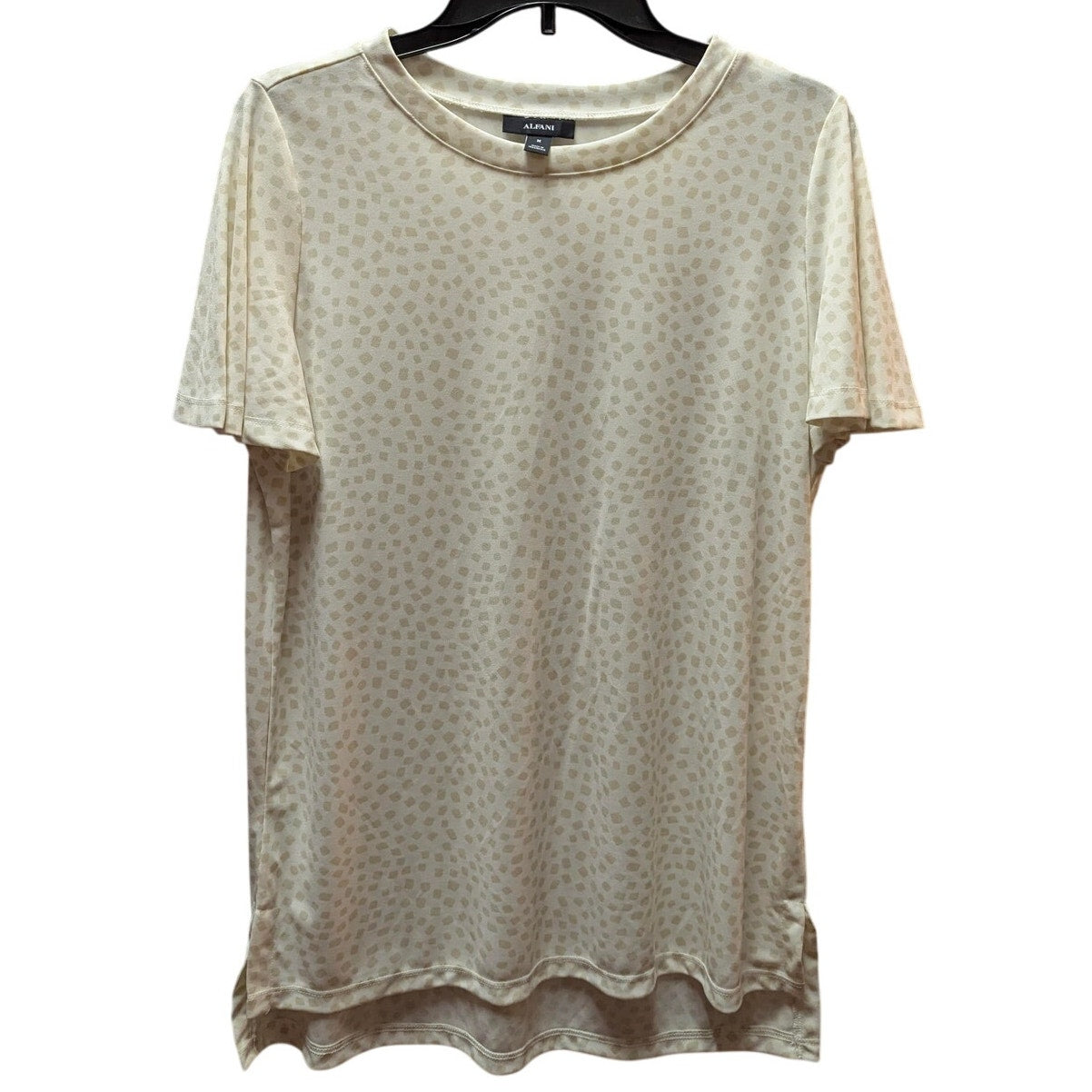 Alfani Cream Beige Geometric Dotted Short Sleeve High Low T-Shirt Top Size Medium