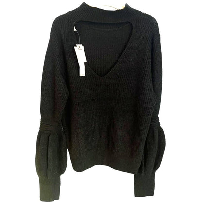 Willow & Clay Bishop Sleeve Back Cutout Pullover Sweater Sz Large in Black NWT