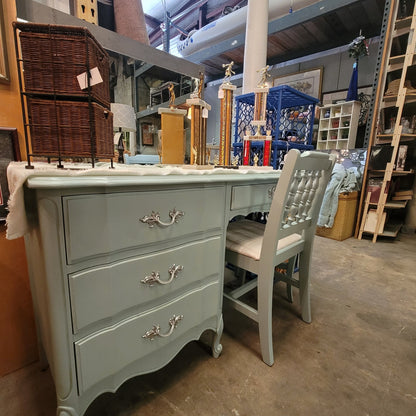 SECONDHAND SANDIES: Blue French Provincial  Desk with Matching Chair 4 Drawer