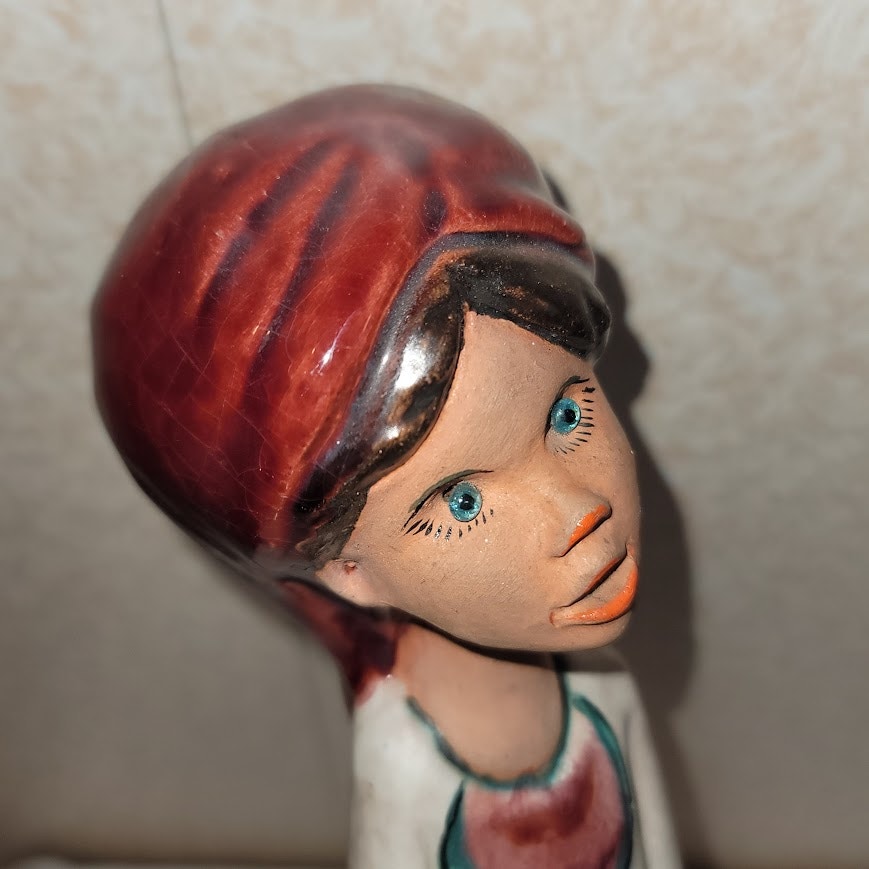 Studio Art Pottery Girl/Lady Figure Statue w/ Jug for Vase Flowers Vintage Heavy