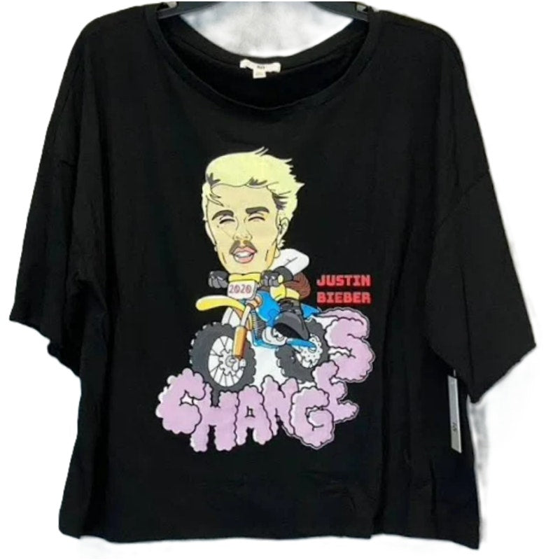 NWT BP. Justin Bieber 2020 Changes Crew Neck Crop Graphic Tee Sz Small in Black