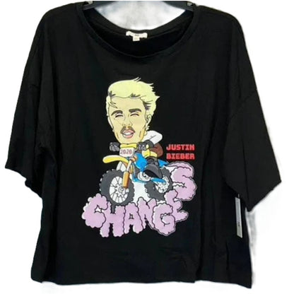 NWT BP. Justin Bieber 2020 Changes Crew Neck Crop Graphic Tee Sz Small in Black