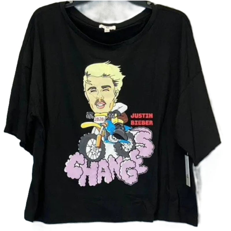 NWT BP. Justin Bieber 2020 Changes Crew Neck Crop Graphic Tee Sz Small in Black