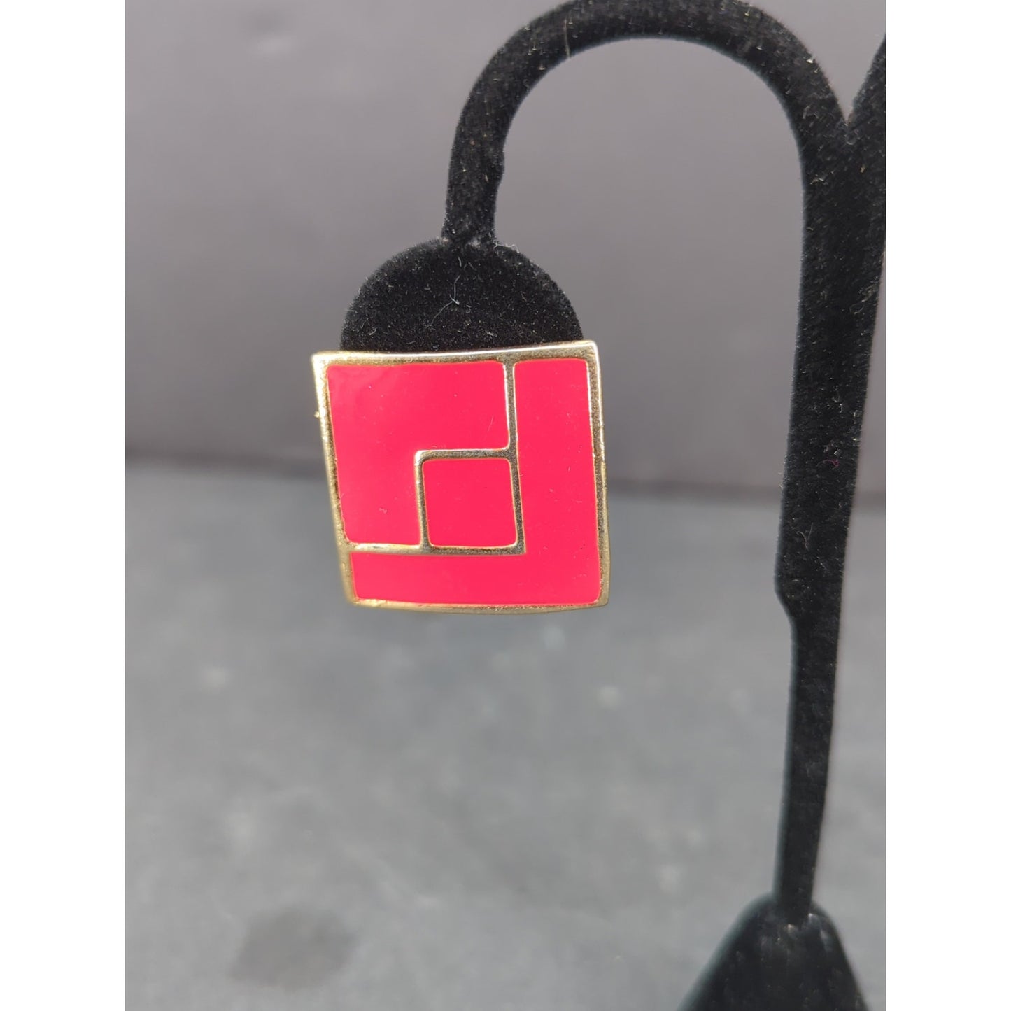 Vintage Pink Red Enamel Square Clip On Earrings Gold Tone Geometric Retro 1980s