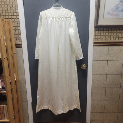 Christian Dior Vintage Cream Lace Trim Long Nightgown Robe Retro Coquette Small