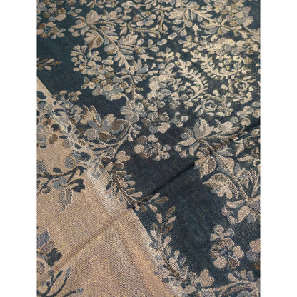 Luxury Teal Blue & Metallic Gold Floral Jacquard Pashmina Silk Blend Scarf Shawl