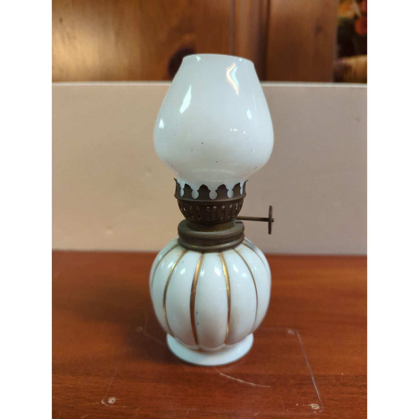 Vintage Oil lamp Base white,gold accents, Made In Japan, H-4" Hurricane