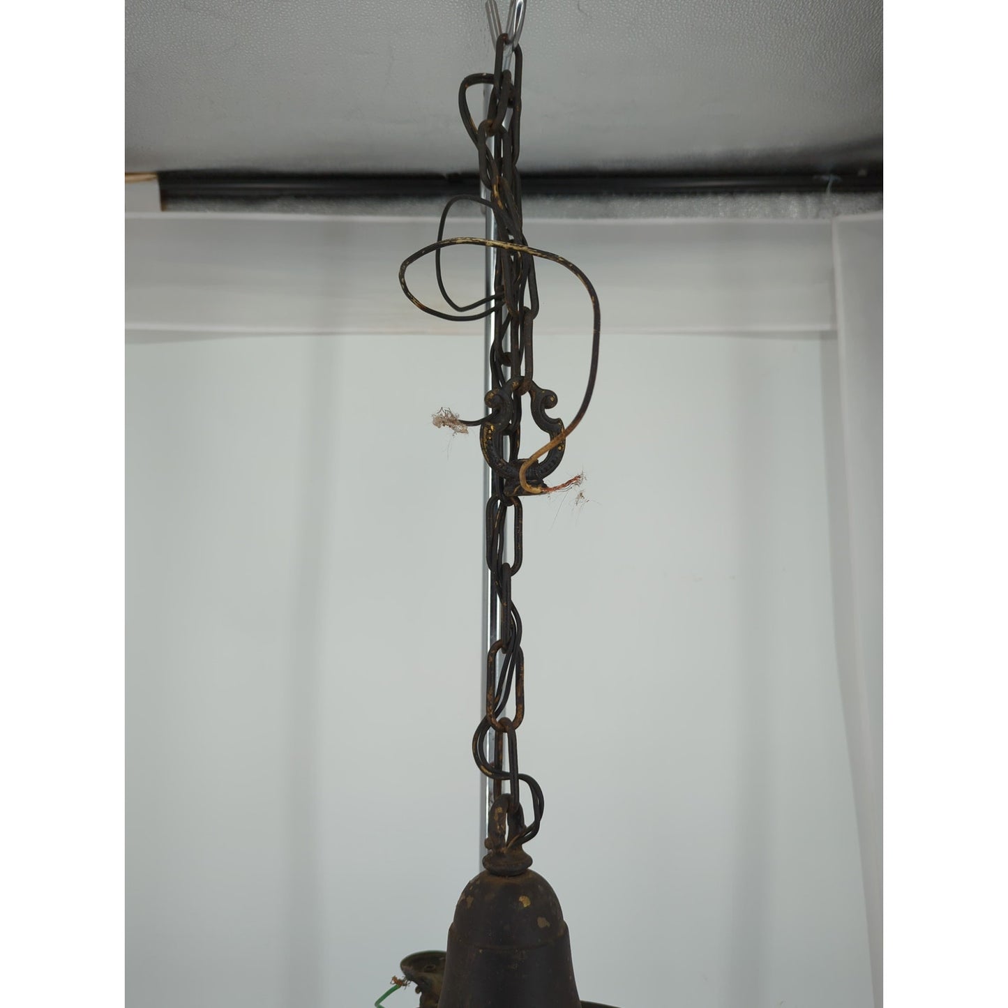 Vintage Art Deco Brass Pan Chandelier 4 Light Down Fixture Dark Patina Projec