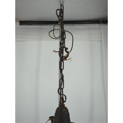 Vintage Art Deco Brass Pan Chandelier 4 Light Down Fixture Dark Patina Projec