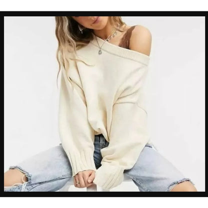 Free People Ivory Combo Street Fair XS Sweater NEW Ribbed Cuffs Waist Crew Neck