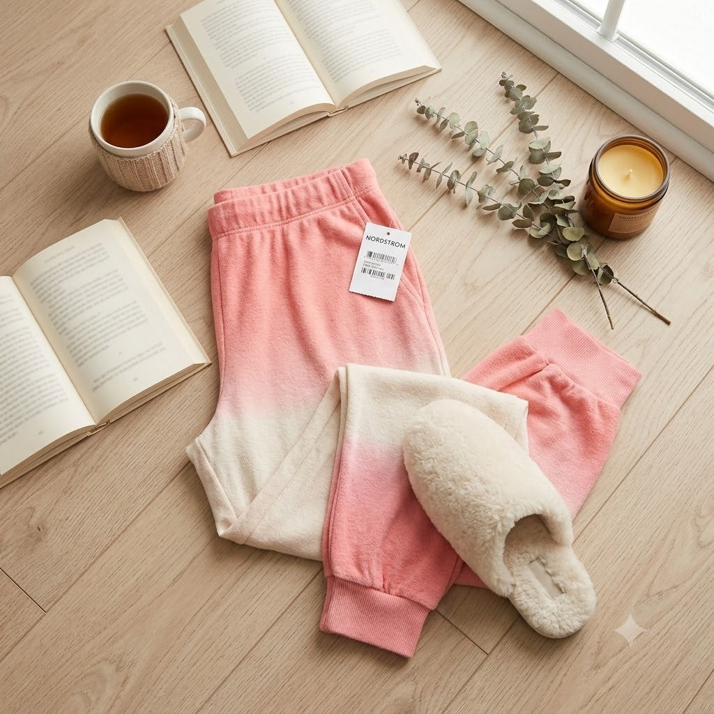 BP. Nordstrom Pajama Women Pink Dip Dye Terry Joggers NWT Large Cozy Loungewear