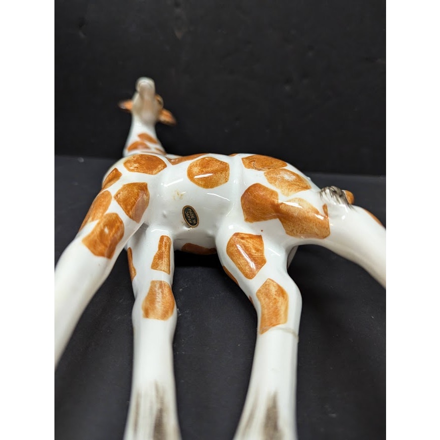 Vintage Porcelain Giraffe Figurine Handpaint Japan 11" Tall White Orange Animal