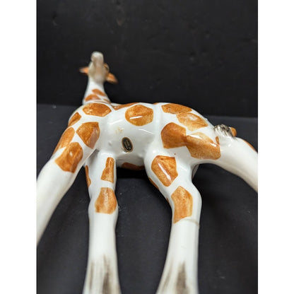 Vintage Porcelain Giraffe Figurine Handpaint Japan 11" Tall White Orange Animal