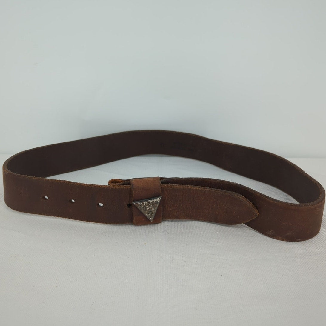 Vintage Guess Leather Belt Brown Raw Edge Cowgirl Rustic Boho Chic No buckle