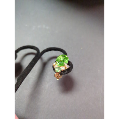 Vintage GARNE Green Crystal Clip-On Earrings Emerald Amber Gold Mid-Century Glam