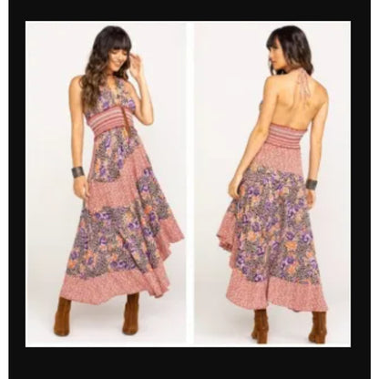 Free People Gabriela Patchwork Halter Slip Dress Maxi SMALL NEW Summer Floral