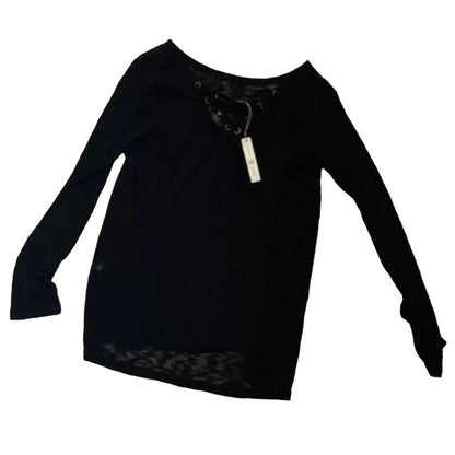 Thyme & Honey Sheer Long Sleeve Lace Up high low Back Black LARGE New Shirt New